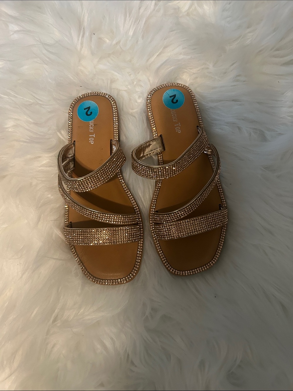 Girls' Sparkle Rose Gold Strappy Slide Sandals size 2